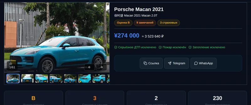 Карточка проверки: Porsche Macan 2021 (Guazi)